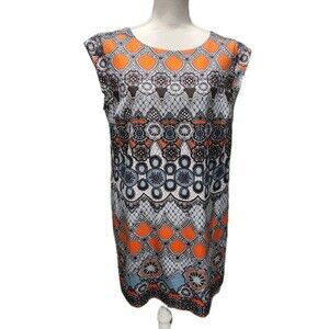 Banana Republic Dress Women Orange Blue Geometric Print Shift Sheath Lined Sz 14